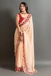 Buy_Ruar India_Peach Chiffon Embroidered Sequin Nand Saree With Contrast Blouse  _at_Aza_Fashions