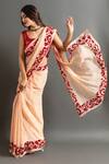 Ruar India_Peach Chiffon Embroidered Sequin Nand Saree With Contrast Blouse  _Online_at_Aza_Fashions