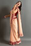 Buy_Ruar India_Peach Chiffon Embroidered Sequin Nand Saree With Contrast Blouse  _Online_at_Aza_Fashions