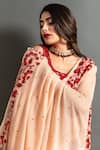 Shop_Ruar India_Peach Chiffon Embroidered Sequin Nand Saree With Contrast Blouse  _Online_at_Aza_Fashions