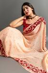 Ruar India_Peach Chiffon Embroidered Sequin Nand Saree With Contrast Blouse  _at_Aza_Fashions