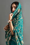 Shop_Ruar India_Green Chiffon Embroidered Sequin V Neck Botanic Saree With Blouse  _Online_at_Aza_Fashions