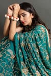 Buy_Ruar India_Green Chiffon Embroidered Sequin V Neck Botanic Saree With Blouse 