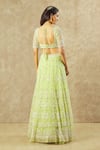 Shop_Keerthi Kadire_Green Net Hand Embroidered Pearl Deep U Neck Blouse Bridal Lehenga Set _at_Aza_Fashions