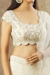 Buy_Keerthi Kadire_Off White Net Hand Embroidered Pearl Round Work Blouse Bridal Lehenga Set _Online_at_Aza_Fashions