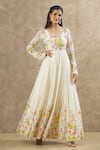 Buy_Keerthi Kadire_Off White Georgette Printed Floral V Neck Anarkali _at_Aza_Fashions