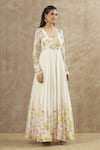 Buy_Keerthi Kadire_Off White Georgette Printed Floral V Neck Anarkali _Online_at_Aza_Fashions