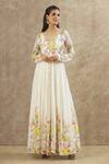 Keerthi Kadire_Off White Georgette Printed Floral V Neck Anarkali _at_Aza_Fashions