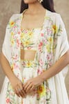 Keerthi Kadire_Off White Chinon Silk Printed Floral Sweetheart Neck Cape Lehenga Set For Women_at_Aza_Fashions