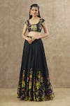 Buy_Keerthi Kadire_Black Georgette Printed Floral Round Pattern Blouse And Lehenga Set _at_Aza_Fashions