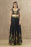 Keerthi Kadire_Black Georgette Printed Floral Round Pattern Blouse And Lehenga Set _Online_at_Aza_Fashions