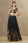 Shop_Keerthi Kadire_Black Georgette Printed Floral Round Pattern Blouse And Lehenga Set _Online_at_Aza_Fashions