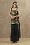 Buy_Keerthi Kadire_Black Georgette Printed Floral Round Kurta Sharara Set _Online_at_Aza_Fashions