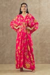 Buy_Keerthi Kadire_Pink Georgette Printed Floral V Neck Pattern Kaftan With Inner _at_Aza_Fashions