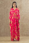 Keerthi Kadire_Pink Georgette Printed Floral V Neck Pattern Kaftan With Inner _Online_at_Aza_Fashions