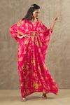 Buy_Keerthi Kadire_Pink Georgette Printed Floral V Neck Pattern Kaftan With Inner _Online_at_Aza_Fashions