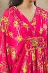 Shop_Keerthi Kadire_Pink Georgette Printed Floral V Neck Pattern Kaftan With Inner _Online_at_Aza_Fashions