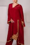 Buy_Daljit Sudan_Red Crepe Embroidery Asymmetric Placed Tilla Phiran With Pant _Online_at_Aza_Fashions