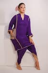 Shop_Daljit Sudan_Purple Crepe Embroidered Kashmiri Tilla Mandarin Collar Phiran With Draped Pant _at_Aza_Fashions