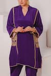 Shop_Daljit Sudan_Purple Crepe Embroidered Kashmiri Tilla Mandarin Collar Phiran With Draped Pant _Online_at_Aza_Fashions