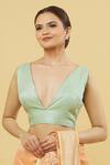 Buy_Samyukta Singhania_Green Polyester, Silk Gota Patti V-neck Embroidered Blouse _at_Aza_Fashions