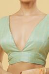 Shop_Samyukta Singhania_Green Polyester, Silk Gota Patti V-neck Embroidered Blouse _Online_at_Aza_Fashions