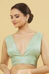 Samyukta Singhania_Green Polyester, Silk Gota Patti V-neck Embroidered Blouse _at_Aza_Fashions