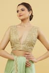 Buy_Samyukta Singhania_Beige Silk Gota Patti V-neck Floral Pattern Blouse _Online_at_Aza_Fashions