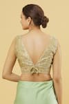Shop_Samyukta Singhania_Beige Silk Gota Patti V-neck Floral Pattern Blouse _at_Aza_Fashions