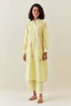 Buy_Anantaa By Roohi_Yellow Cotton, Linen, Net Embroidery Collared Shirt Kurta And Pant Set _Online_at_Aza_Fashions