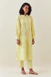 Shop_Anantaa By Roohi_Yellow Cotton, Linen, Net Embroidery Collared Shirt Kurta And Pant Set _Online_at_Aza_Fashions