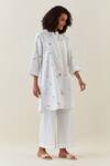 Shop_Anantaa By Roohi_White Cotton, Linen Split V-neck Botanical Print Kurta And Pant Set _Online_at_Aza_Fashions