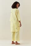 Shop_Anantaa By Roohi_Yellow Cotton, Linen Embroidery Split V-neck Kurta And Pant Set _at_Aza_Fashions