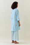 Shop_Anantaa By Roohi_Blue Cotton Embroidery Split V-neck Printed Linen Kurta And Pant Set _at_Aza_Fashions