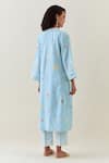 Shop_Anantaa By Roohi_Blue Cotton, Linen Embroidery Full Sleeve Botanical Print Kurta And Pant Set _at_Aza_Fashions