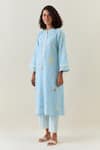 Buy_Anantaa By Roohi_Blue Cotton, Linen Embroidery Full Sleeve Botanical Print Kurta And Pant Set _Online_at_Aza_Fashions