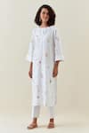 Buy_Anantaa By Roohi_White Cotton Embroidery, Lace Botanical Print Kurta And Striped Pant Set _Online_at_Aza_Fashions