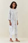 Shop_Anantaa By Roohi_White Cotton Embroidery, Lace Botanical Print Kurta And Striped Pant Set _Online_at_Aza_Fashions