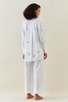 Shop_Anantaa By Roohi_White Cotton, Linen Embroidery Collared Botanical Print Shirt And Striped Pant Set _at_Aza_Fashions