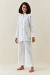Buy_Anantaa By Roohi_White Cotton, Linen Embroidery Collared Botanical Print Shirt And Striped Pant Set _Online_at_Aza_Fashions