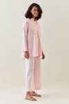 Shop_Anantaa By Roohi_Pink Cotton, Linen Embroidery Botanical Pattern Shirt And Striped Pant Set _Online_at_Aza_Fashions
