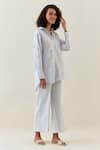 Shop_Anantaa By Roohi_Purple Cotton, Linen Embroidery Collared Printed Shirt And Striped Pant Set _Online_at_Aza_Fashions