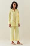 Buy_Anantaa by Roohi_Yellow Shirt  Cotton Linen Printed Botanical Collared Neck And Striped Pant Set _at_Aza_Fashions