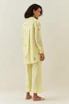 Shop_Anantaa by Roohi_Yellow Shirt  Cotton Linen Printed Botanical Collared Neck And Striped Pant Set _at_Aza_Fashions