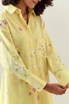 Anantaa by Roohi_Yellow Shirt  Cotton Linen Printed Botanical Collared Neck And Striped Pant Set _at_Aza_Fashions