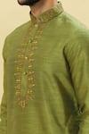 Arihant Rai Sinha Green Silk Embroidery Collar Straight Kurta Churidar Set at Aza Fashions Arihant Rai Sinha_Green Silk Embroidery Collar Straight Kurta Churidar Set _at_Aza_Fashions