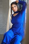 LABEL AISHWARYRIKA_Blue Georgette Hand Embroidered Chikankari Round Kurta Pant Set _Online_at_Aza_Fashions