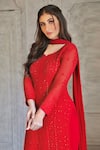 Shop_LABEL AISHWARYRIKA_Red Georgette Hand Embroidered Chikankari Round Kurta _at_Aza_Fashions