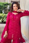 LABEL AISHWARYRIKA_Pink Georgette Hand Embroidered Chikankari Round Kurta Gharara Set _Online_at_Aza_Fashions