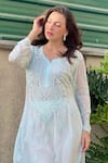 LABEL AISHWARYRIKA_Blue Georgette Embroidered Chikankari Round Neck Kurta _Online_at_Aza_Fashions